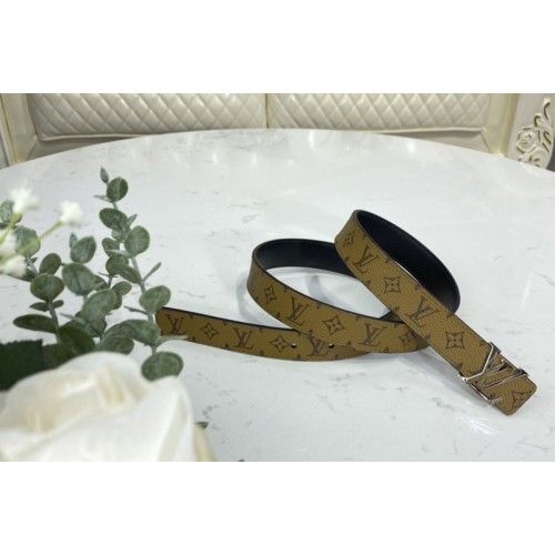 Louis Vuitton M0296X Initiales 25mm belt in Monogram Reverse Canvas With Silver Buckle Louis Vuitton M0296X Initiales 25mm belt in Monogram Reverse Canvas With Silver Buckle