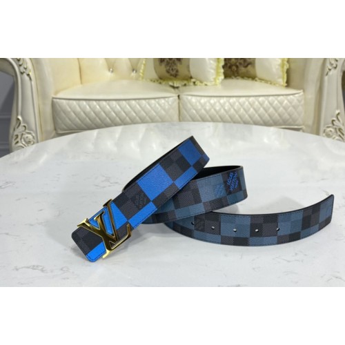 Louis Vuitton M0319U Initiales 40 MM reversible belt in Blue Damier Graphite canvas and calf leather With Gold Buckle