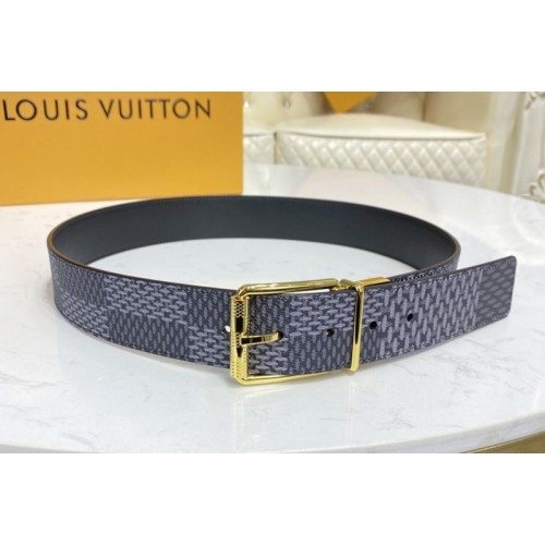 Louis Vuitton M0338S Damier Print 40mm belt in Damier Graphite canvas With Gold Buckle Louis Vuitton M0338S Damier Print 40mm belt in Damier Graphite canvas With Gold Buckle