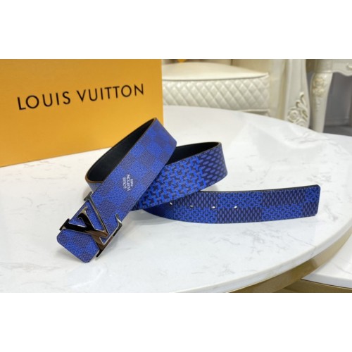 Louis Vuitton M0339V Initiales 40mm reversible belt in Navy Black Damier Graphite canvas With Silver Buckle Louis Vuitton M0339V Initiales 40mm reversible belt in Navy Black Damier Graphite canvas With Silver Buckle