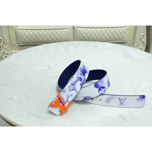 Louis Vuitton M0358V Shape 40mm reversible belt in Watercolor Blue With Orange Buckle Louis Vuitton M0358V Shape 40mm reversible belt in Watercolor Blue With Orange Buckle