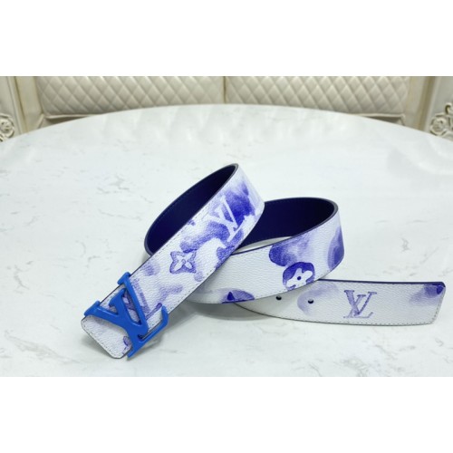 Louis Vuitton M0358V Shape 40mm reversible belt in Watercolor Blue With Blue Buckle Louis Vuitton M0358V Shape 40mm reversible belt in Watercolor Blue With Blue Buckle