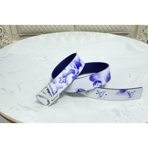 Louis Vuitton M0358V Shape 40mm reversible belt in Watercolor Blue With White Buckle