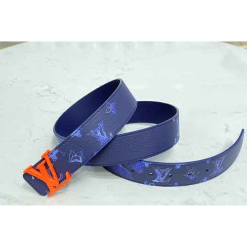 Louis Vuitton M0359V Shape 40mm reversible belt in Navy Blue Monogram canvas With Orange Buckle