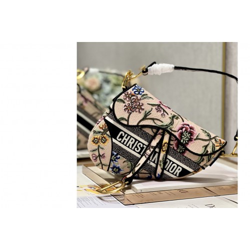 Dior M0446 Saddle bag in Pink Multicolor Dior Petites Fleurs Embroidery Dior M0446 Saddle bag in Pink Multicolor Dior Petites Fleurs Embroidery