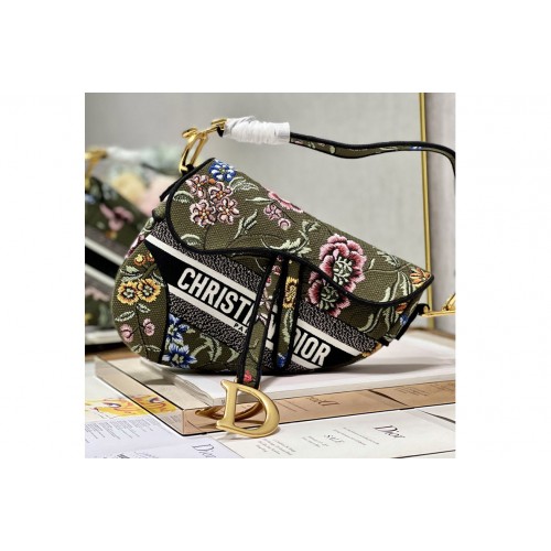 Dior M0446 Saddle bag in Green Multicolor Dior Petites Fleurs Embroidery