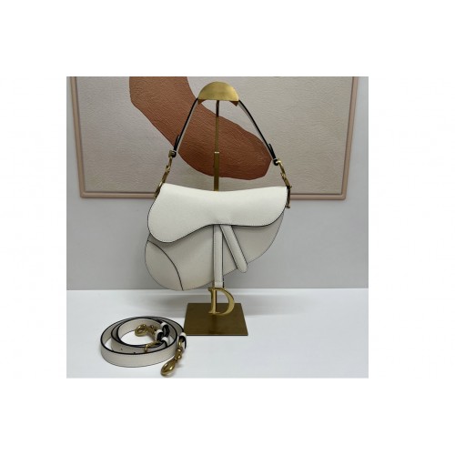 Dior M0455 Saddle bag With Strap in White Goatskin Leather