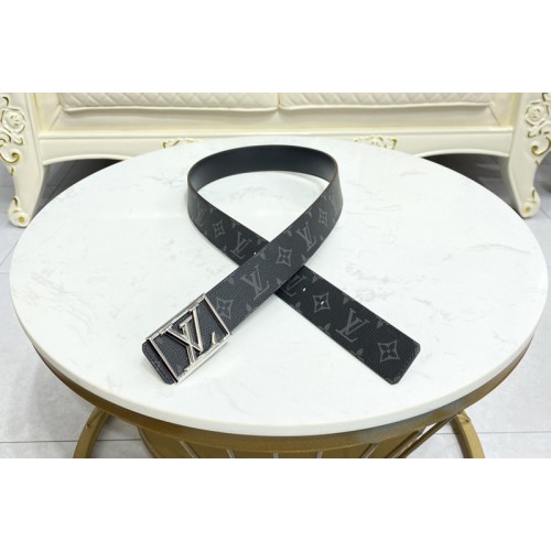 Louis Vuitton M0471V Pyramide Frame 40mm reversible belt in Monogram Eclipse canvas calf leather With Silver Buckle