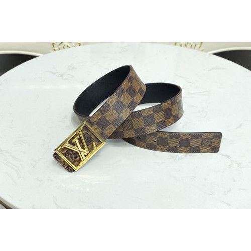 Louis Vuitton M0471V Pyramide Frame 40mm reversible belt in Damier Ebene Canvas calf leather With Gold Buckle Louis Vuitton M0471V Pyramide Frame 40mm reversible belt in Damier Ebene Canvas calf leather With Gold Buckle
