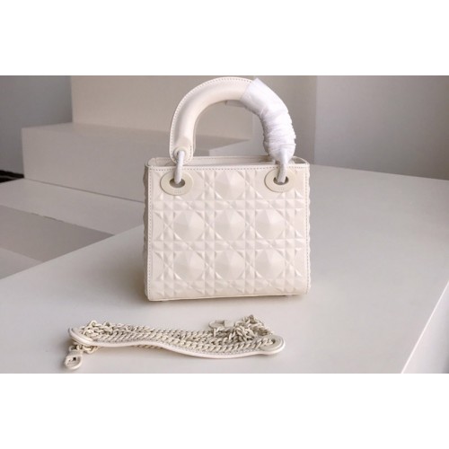 Dior M0505 Mini Lady Dior bag in White Cannage Calfskin with Diamond Motif