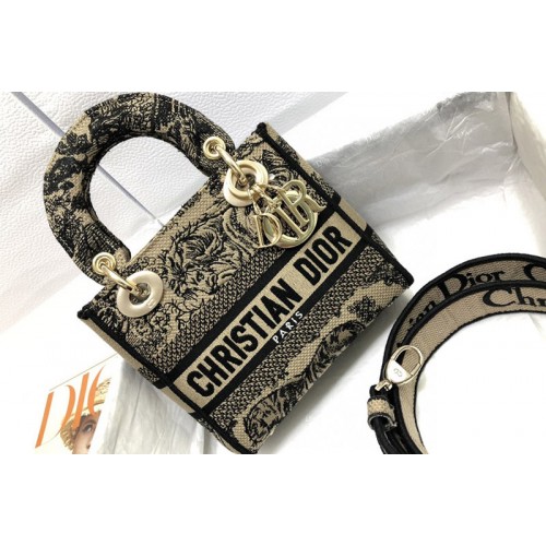 Dior M0505 Christian Dior Mini Lady Dior bag in Beige and Black Plan de Paris Embroidery