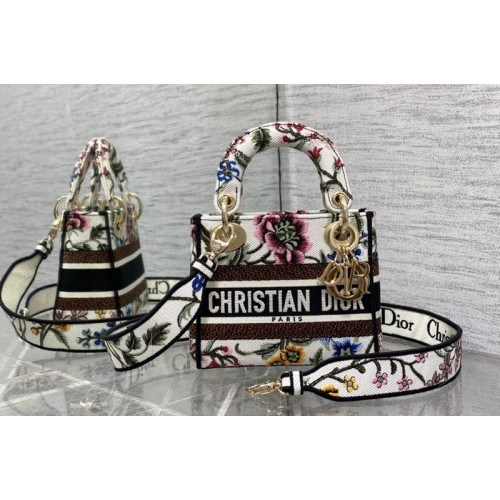 Dior M0505 Christian Dior Mini Lady Dior bag in White Multicolor Florilegio Embroidery