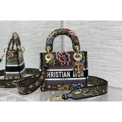 Dior M0505 Christian Dior Mini Lady Dior bag in Khaki Green Multicolor Florilegio Embroidery Dior M0505 Christian Dior Mini Lady Dior bag in Khaki Green Multicolor Florilegio Embroidery
