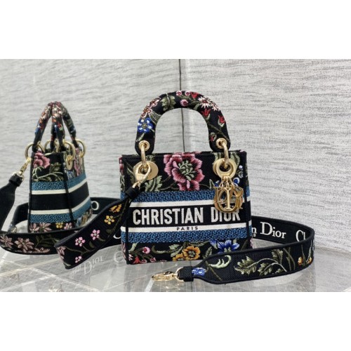 Dior M0505 Christian Dior Mini Lady Dior bag in Black Multicolor Florilegio Embroidery