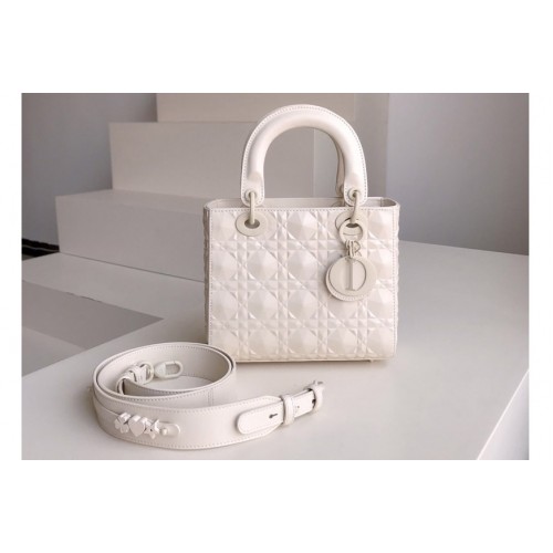 Dior M0538 Small Lady Dior My ABCDior bag in White Cannage Calfskin with Diamond Motif