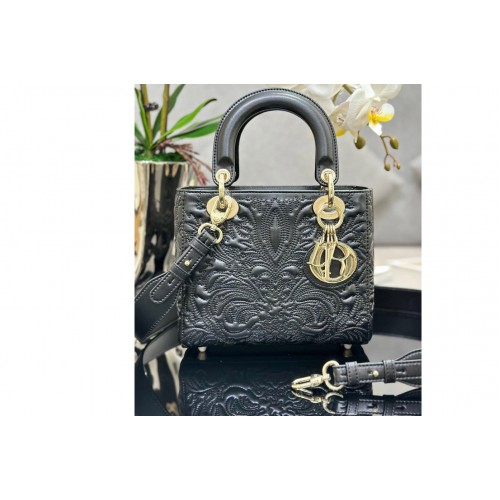 Dior M0538 Small Lady Dior My ABCDior bag in Black Quilted-Effect Lambskin with Ornamental Motif Dior M0538 Small Lady Dior My ABCDior bag in Black Quilted-Effect Lambskin with Ornamental Motif