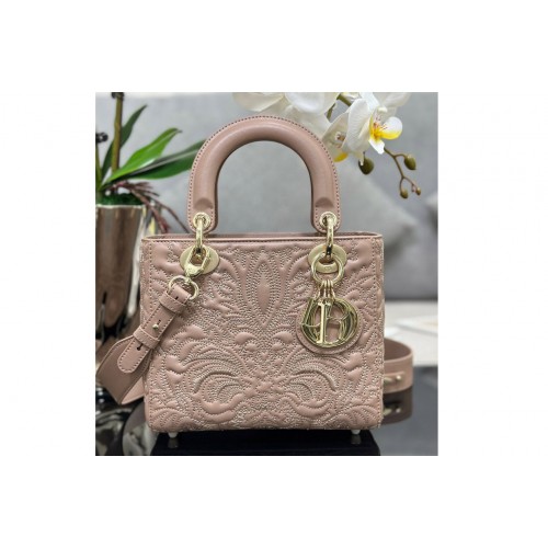 Dior M0538 Small Lady Dior My ABCDior bag in Pink Quilted-Effect Lambskin with Ornamental Motif Dior M0538 Small Lady Dior My ABCDior bag in Pink Quilted-Effect Lambskin with Ornamental Motif