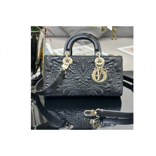 Dior M0540 Medium Lady D-Joy bag in Black Quilted-Effect Lambskin with Ornamental Motif