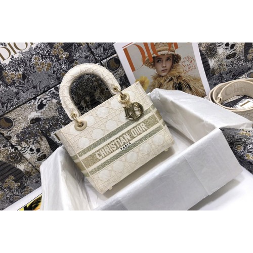 Dior M0565 Medium Lady D-Lite bag in White Cannage Embroidery