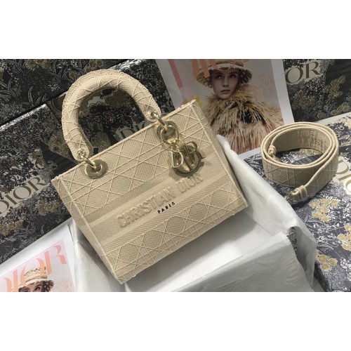 Dior M0565 Medium Lady D-Lite bag in Beige Cannage Embroidery