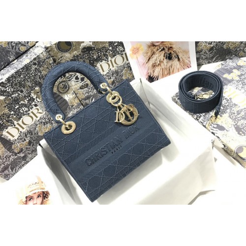 Dior M0565 Medium Lady D-Lite bag in Blue Cannage Embroidery