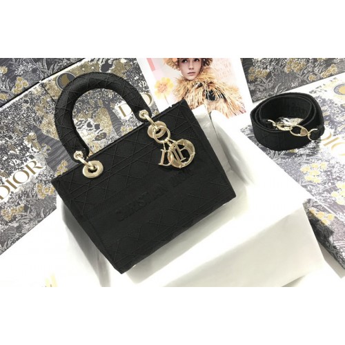 Dior M0565 Medium Lady D-Lite bag in Black Cannage Embroidery