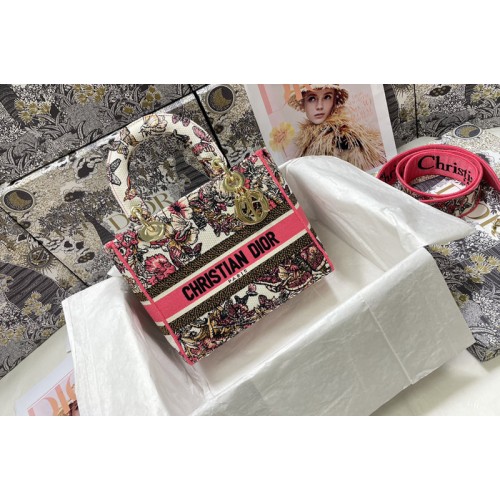 Dior M0565 Medium Lady D-Lite bag in Red Embroidery Dior M0565 Medium Lady D-Lite bag in Red Embroidery