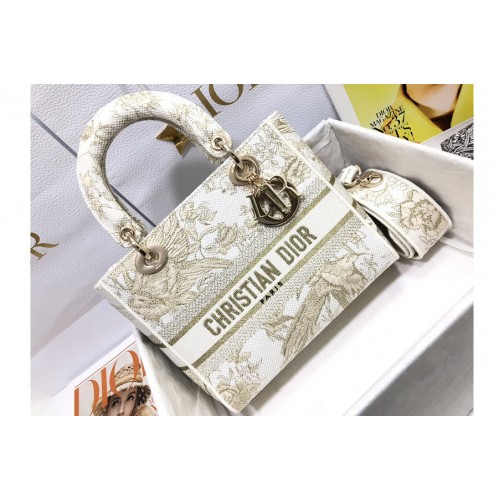 Dior M0565 Medium Lady D-Lite bag in Dior Jardin dHiver Embroidery with Gold-Tone Metallic Thread Dior M0565 Medium Lady D-Lite bag in Dior Jardin dHiver Embroidery with Gold-Tone Metallic Thread