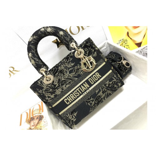 Dior M0565 Medium Lady D-Lite bag in Black Multicolor Dior Jardin dHiver Embroidered Cotton with Velvet and Metallic Thread Dior M0565 Medium Lady D-Lite bag in Black Multicolor Dior Jardin dHiver Embroidered Cotton with Velvet and Metallic Thread