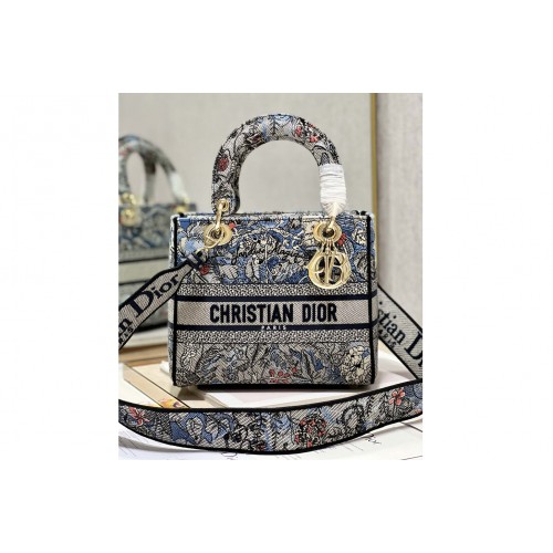 Dior M0565 Medium Lady D-Lite bag in Blue Dior Jardin Magique Embroidery Dior M0565 Medium Lady D-Lite bag in Blue Dior Jardin Magique Embroidery