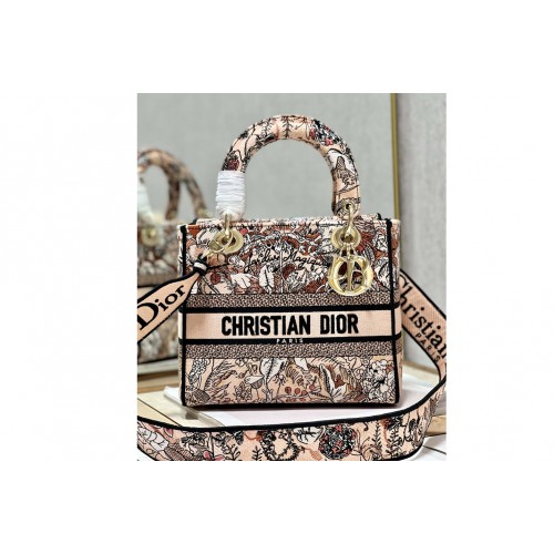 Dior M0565 Medium Lady D-Lite bag in Powder Pink Dior Jardin Magique Embroidery