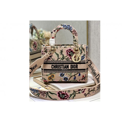 Dior M0565 Medium Lady D-Lite bag in Pink Multicolor Dior Petites Fleurs Embroidery Dior M0565 Medium Lady D-Lite bag in Pink Multicolor Dior Petites Fleurs Embroidery