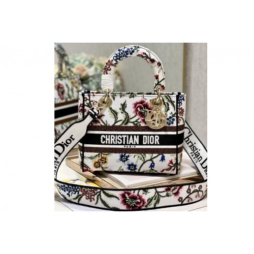 Dior M0565 Medium Lady D-Lite bag in White Multicolor Dior Petites Fleurs Embroidery Dior M0565 Medium Lady D-Lite bag in White Multicolor Dior Petites Fleurs Embroidery