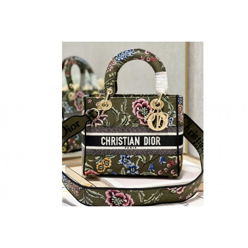 Dior M0565 Medium Lady D-Lite bag in Green Multicolor Dior Petites Fleurs Embroidery