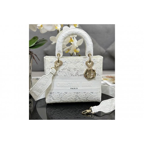 Dior M0565 Medium Lady D-Lite bag in White D-Lace Embroidery with 3D Macrame Effect