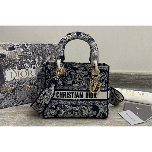 Christian Dior M0565 Dior Medium Lady d-lite bag in Blue Toile de Jouy Embroidery Christian Dior M0565 Dior Medium Lady d-lite bag in Blue Toile de Jouy Embroidery