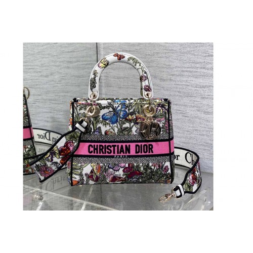 Dior M0565 Christian Dior Medium Lady D-Lite Bag in White Multicolor Mexico Millefiori Embroidery Dior M0565 Christian Dior Medium Lady D-Lite Bag in White Multicolor Mexico Millefiori Embroidery