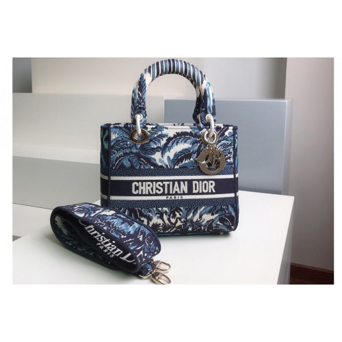 Christian Dior M0565 Dior Medium Lady d-lite bag in Blue Dior Palms Embroidery