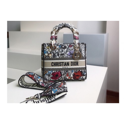 Christian Dior M0565 Dior Medium Lady d-lite bag in Multicolor Mille Fleurs Embroidery