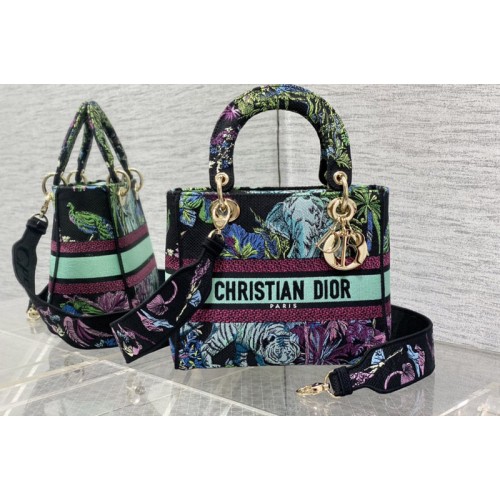 Dior M0565 Christian Dior Medium Lady D-Lite bag in Black Toile de Jouy Embroidery