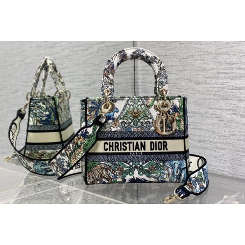 Dior M0565 Christian Dior Medium Lady D-Lite bag in White Multicolor Dior Embroidery Dior M0565 Christian Dior Medium Lady D-Lite bag in White Multicolor Dior Embroidery