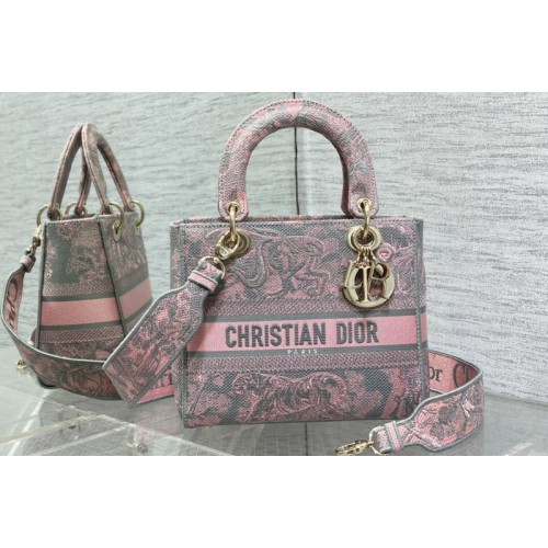 Dior M0565 Christian Dior Medium Lady D-Lite bag in Pink Toile de Jouy Embroidery