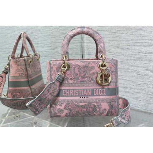 Dior M0565 Christian Dior Medium Lady D-Lite bag in Pink Toile de Jouy Embroidery