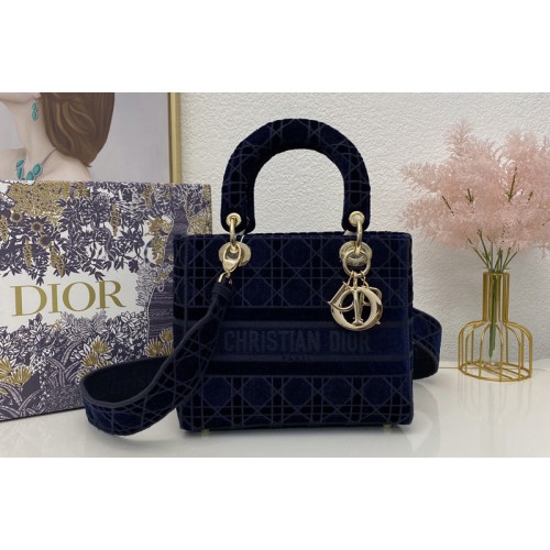 Christian Dior M0565 Dior medium lady d-lite bag in Blue Cannage Embroidered Velvet