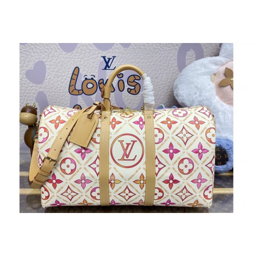 Louis Vuitton M11251 Keepall Bandouliere 45 Bag in Coral Monogram Tiles coated canvas