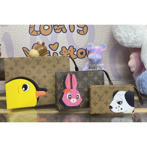 Louis Vuitton M11254 Trio Toilet Pouch in Animonogram Reverse coated canvas and smooth calfskin