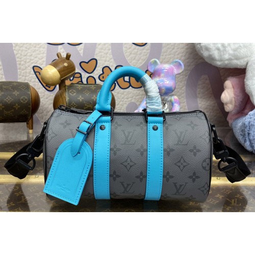 Louis Vuitton M11645 Keepall Bandouliere 25 city bag in Turquoise Monogram Eclipse Reverse canvas