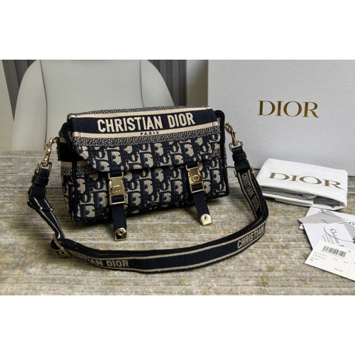 Christian Dior M1241 Small Diorcamp Bag in Blue Dior Oblique Embroidery