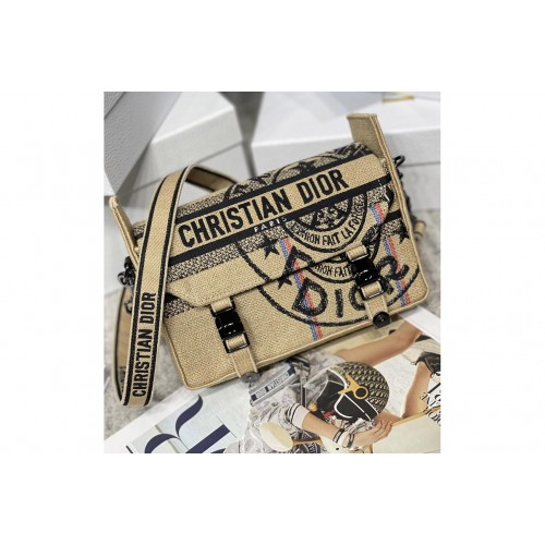 Dior M1241 Christian Dior Small Diorcamp Bag in Beige Jute Canvas Embroidered with Dior Union Motif Dior M1241 Christian Dior Small Diorcamp Bag in Beige Jute Canvas Embroidered with Dior Union Motif