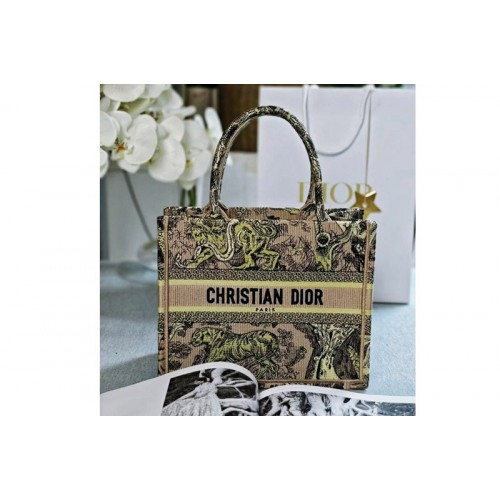 Dior M1265 Small Dior Book Tote Bag in Raffia with Yellow Toile de Jouy Sauvage Embroidery Dior M1265 Small Dior Book Tote Bag in Raffia with Yellow Toile de Jouy Sauvage Embroidery
